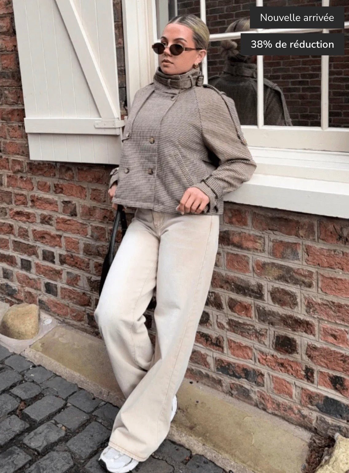 Veste courte en tweed pied-de-poule, col montant zippé - Lily St. Rose