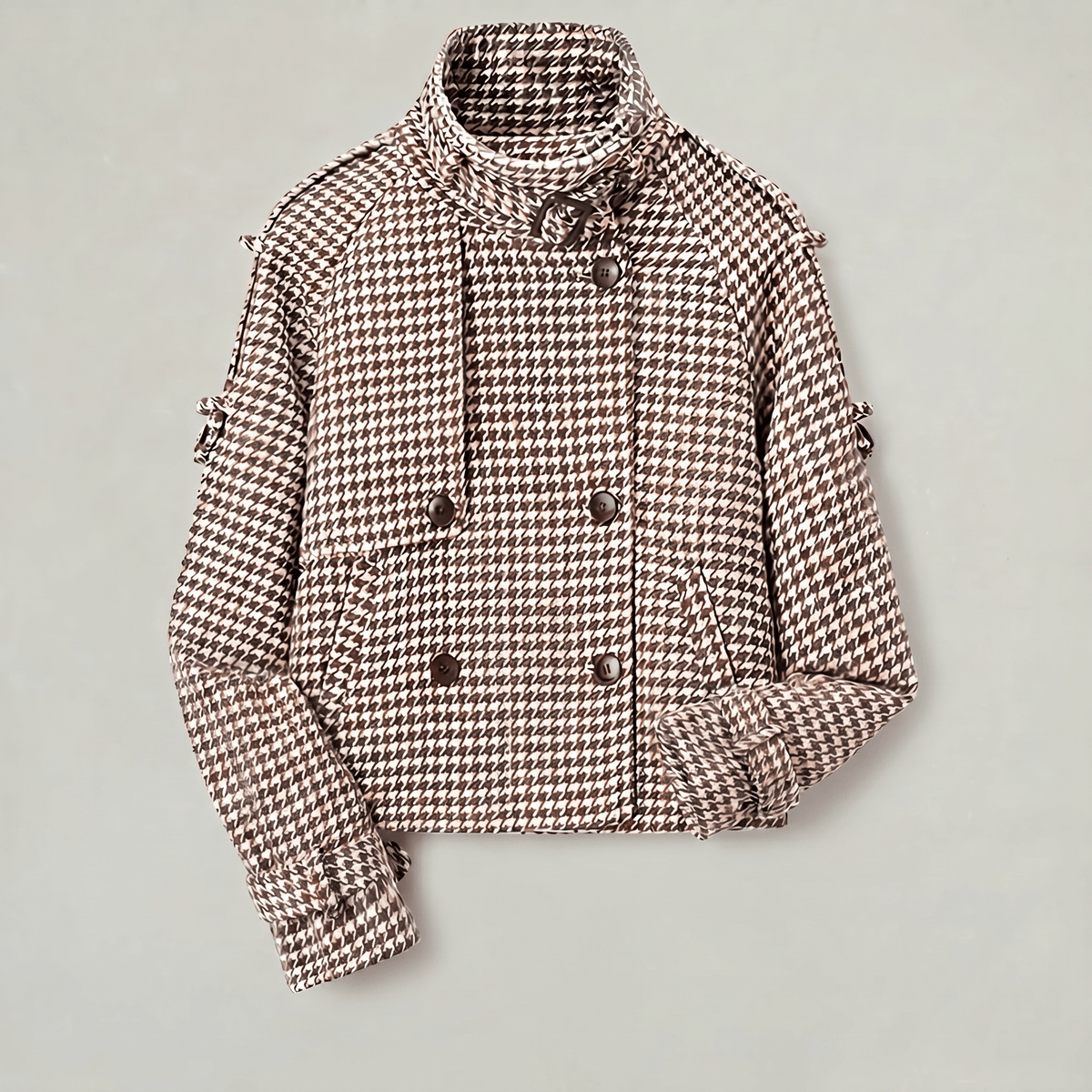 Veste courte en tweed pied-de-poule, col montant zippé - Lily St. Rose